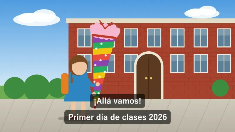 Ejemplo: el vídeo del primer día de clases con un título y tres rótulos con tiempo — Después