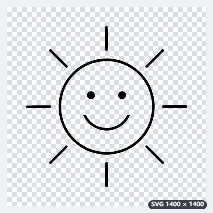Example: a marker drawing of a smiling sun traced into one SVG path — After