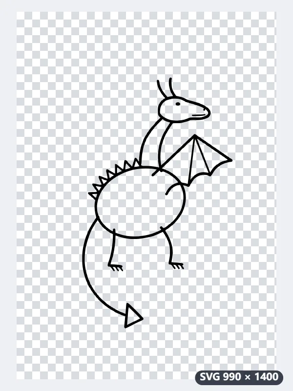 Ejemplo: un dragón dibujado a rotulador, escaneado y pasado a SVG para vinilo — Después