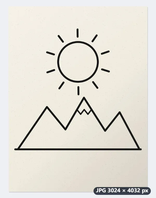 Example: a phone photo of an ink drawing traced into a one-colour SVG — Before