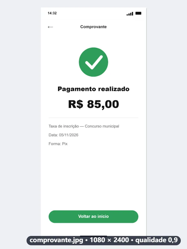 Exemplo: o print do comprovante em PNG para um formulário que só aceita JPG — Depois
