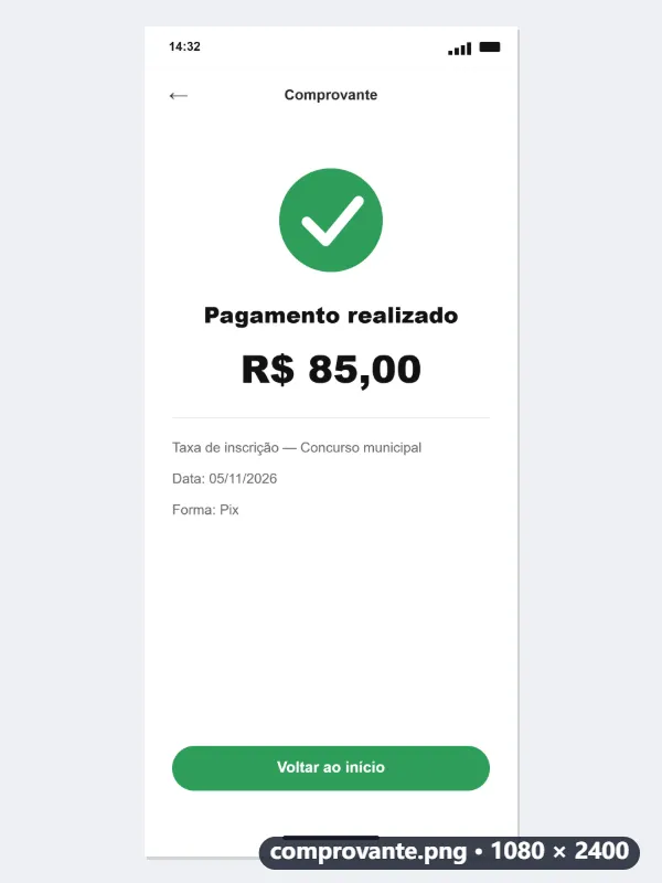 Exemplo: o print do comprovante em PNG para um formulário que só aceita JPG — Antes